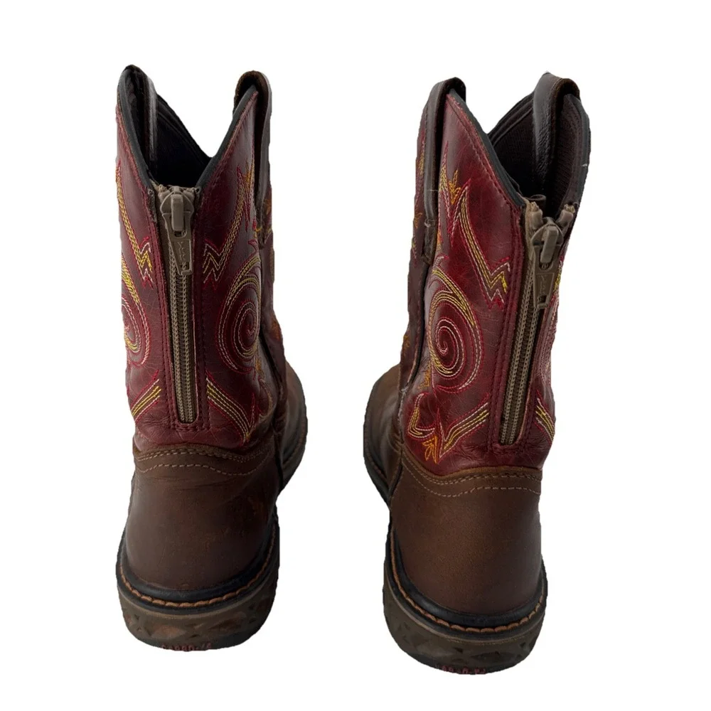 Georgia Boot Carbo-Tec LT Cowboy Boots Kids 4M Brown Red Leather Western Work